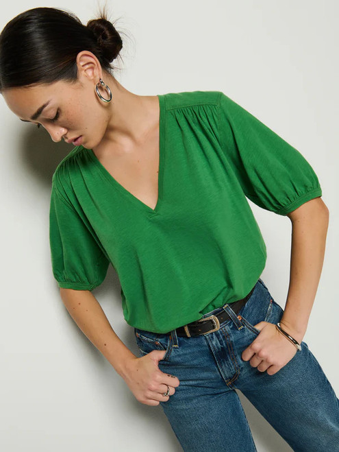 Edie Shirred Shoulder Top - Green Lawn
